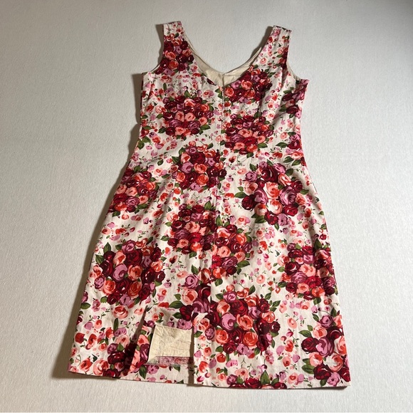 B. Moss Cotton + Linen Blend Sleeveless V Neck Floral Dress, White + Pink Size 8 - Picture 7 of 9